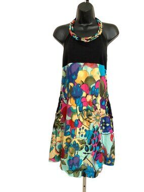Floral Halter Neck Summer Dress With Pockets By Paseo A La India Size 38